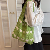 Maxbell Women's Shoulder Bag Lady Pouch Knitted Tote Bag for Outdoor Travel Birthday Green
