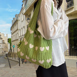 Maxbell Women's Shoulder Bag Lady Pouch Knitted Tote Bag for Outdoor Travel Birthday Green