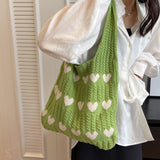 Maxbell Women's Shoulder Bag Lady Pouch Knitted Tote Bag for Outdoor Travel Birthday Green