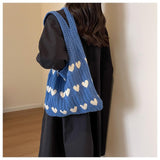 Maxbell Women's Shoulder Bag Lady Pouch Knitted Tote Bag for Outdoor Travel Birthday Blue