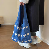 Maxbell Women's Shoulder Bag Lady Pouch Knitted Tote Bag for Outdoor Travel Birthday Blue