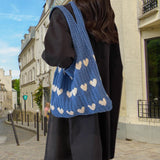 Maxbell Women's Shoulder Bag Lady Pouch Knitted Tote Bag for Outdoor Travel Birthday Blue