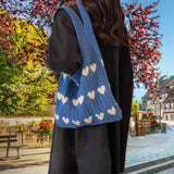 Maxbell Women's Shoulder Bag Lady Pouch Knitted Tote Bag for Outdoor Travel Birthday Blue