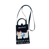 Maxbell Women Knitted Phone Bag Cute Cat Pattern Mini Handbag for Party Street Beach