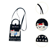 Maxbell Women Knitted Phone Bag Cute Cat Pattern Mini Handbag for Party Street Beach