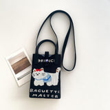 Maxbell Women Knitted Phone Bag Cute Cat Pattern Mini Handbag for Party Street Beach