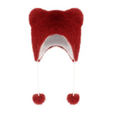Maxbell Bear Ears Trapper Hat Stylish Ear Protection Hat for Climbing Biking Skating Red