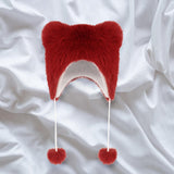 Maxbell Bear Ears Trapper Hat Stylish Ear Protection Hat for Climbing Biking Skating Red