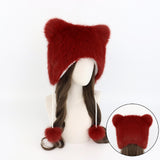 Maxbell Bear Ears Trapper Hat Stylish Ear Protection Hat for Climbing Biking Skating Red