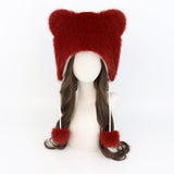 Maxbell Bear Ears Trapper Hat Stylish Ear Protection Hat for Climbing Biking Skating Red