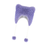 Maxbell Bear Ears Trapper Hat Stylish Ear Protection Hat for Climbing Biking Skating Purple
