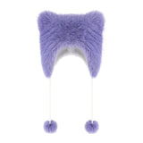 Maxbell Bear Ears Trapper Hat Stylish Ear Protection Hat for Climbing Biking Skating Purple