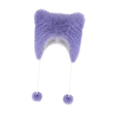 Maxbell Bear Ears Trapper Hat Stylish Ear Protection Hat for Climbing Biking Skating Purple