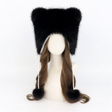Maxbell Bear Ears Trapper Hat Stylish Ear Protection Hat for Climbing Biking Skating Black