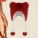 Maxbell Kids Winter Hat Trendy Animal Ears Hat Portable Soft Beanie for Cold Weather Red