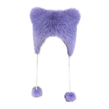 Maxbell Kids Winter Hat Trendy Animal Ears Hat Portable Soft Beanie for Cold Weather Purple