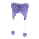 Maxbell Kids Winter Hat Trendy Animal Ears Hat Portable Soft Beanie for Cold Weather Purple