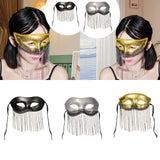 Maxbell Eye Mask with Tassels Cosplay Half Mask for Women Men Prom Stage Performance Black