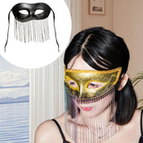 Maxbell Eye Mask with Tassels Cosplay Half Mask for Women Men Prom Stage Performance Black