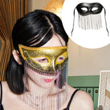 Maxbell Eye Mask with Tassels Cosplay Half Mask for Women Men Prom Stage Performance Black