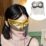 Maxbell Eye Mask with Tassels Cosplay Half Mask for Women Men Prom Stage Performance White