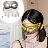 Maxbell Eye Mask with Tassels Cosplay Half Mask for Women Men Prom Stage Performance White