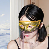 Maxbell Eye Mask with Tassels Cosplay Half Mask for Women Men Prom Stage Performance Golden