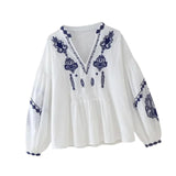 Maxbell Women Embroidery Blouse Long Sleeve Soft Lightweight Boho Design Top XS