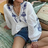 Maxbell Women Embroidery Blouse Long Sleeve Soft Lightweight Boho Design Top S