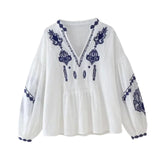 Maxbell Women Embroidery Blouse Long Sleeve Soft Lightweight Boho Design Top S