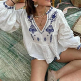 Maxbell Women Embroidery Blouse Long Sleeve Soft Lightweight Boho Design Top M