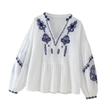 Maxbell Women Embroidery Blouse Long Sleeve Soft Lightweight Boho Design Top M