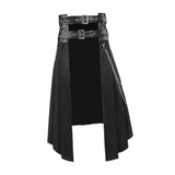 Maxbell Men's Punk Skirt Black Adjustable Waist Belt Male Steampunk Daily Half Skirt XS
