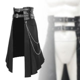 Maxbell Men's Punk Skirt Black Adjustable Waist Belt Male Steampunk Daily Half Skirt M