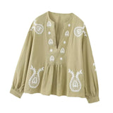 Maxbell Embroidery Blouse for Women Shirt Ethnic Comfortable Mexican Embroidered Top XS