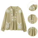 Maxbell Embroidery Blouse for Women Shirt Ethnic Comfortable Mexican Embroidered Top S