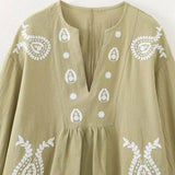 Maxbell Embroidery Blouse for Women Shirt Ethnic Comfortable Mexican Embroidered Top M