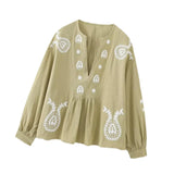 Maxbell Embroidery Blouse for Women Shirt Ethnic Comfortable Mexican Embroidered Top M
