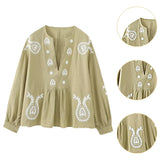 Maxbell Embroidery Blouse for Women Shirt Ethnic Comfortable Mexican Embroidered Top M