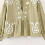 Maxbell Embroidery Blouse for Women Shirt Ethnic Comfortable Mexican Embroidered Top L