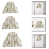 Maxbell Embroidery Blouse for Women Shirt V Neck Soft Ethnic Mexican Embroidered Top S