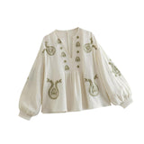 Maxbell Embroidery Blouse for Women Shirt V Neck Soft Ethnic Mexican Embroidered Top M