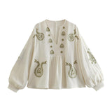Maxbell Embroidery Blouse for Women Shirt V Neck Soft Ethnic Mexican Embroidered Top M