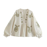 Maxbell Embroidery Blouse for Women Shirt V Neck Soft Ethnic Mexican Embroidered Top M