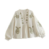 Maxbell Embroidery Blouse for Women Shirt V Neck Soft Ethnic Mexican Embroidered Top M