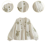 Maxbell Embroidery Blouse for Women Shirt V Neck Soft Ethnic Mexican Embroidered Top M