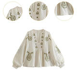 Maxbell Embroidery Blouse for Women Shirt V Neck Soft Ethnic Mexican Embroidered Top L