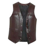 Maxbell Waistcoat Utility Jacket Punk Mens PU Leather Vest for Sports Fishing Winter 2XL Brown
