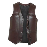 Maxbell Waistcoat Utility Jacket Punk Mens PU Leather Vest for Sports Fishing Winter XL Brown