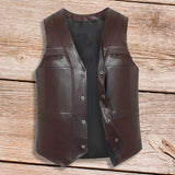Maxbell Waistcoat Utility Jacket Punk Mens PU Leather Vest for Sports Fishing Winter XL Brown